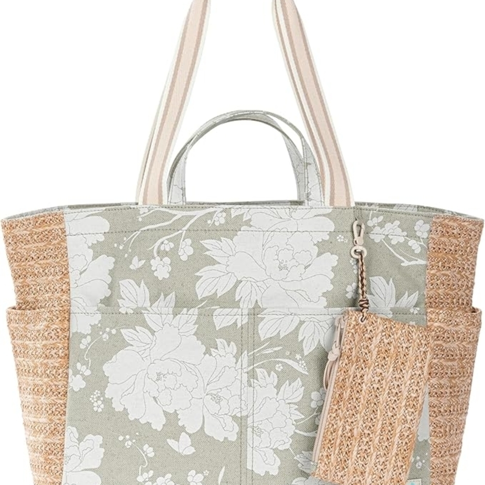 Floral Beige Tote Bag with Pouch